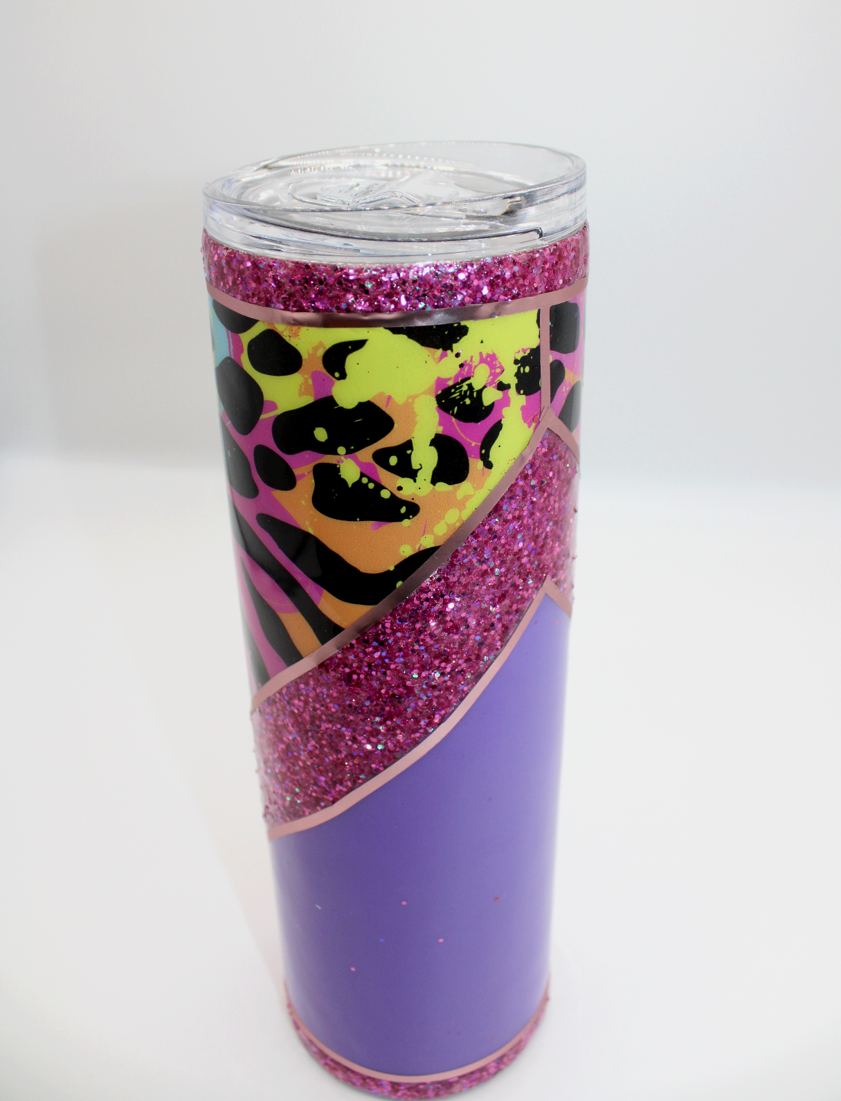 Cheetah + Pink Glitter + Purple Stainless Steel Tumbler