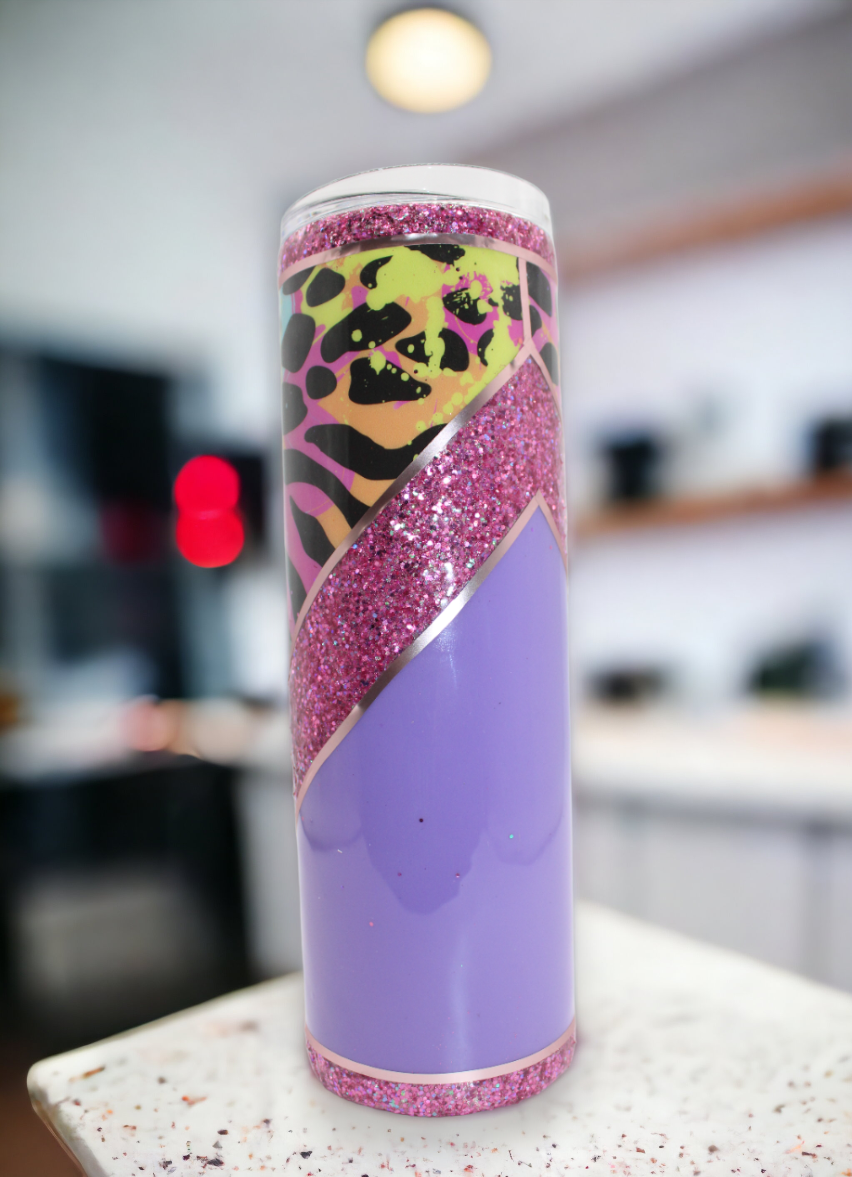 Cheetah + Pink Glitter + Purple Stainless Steel Tumbler
