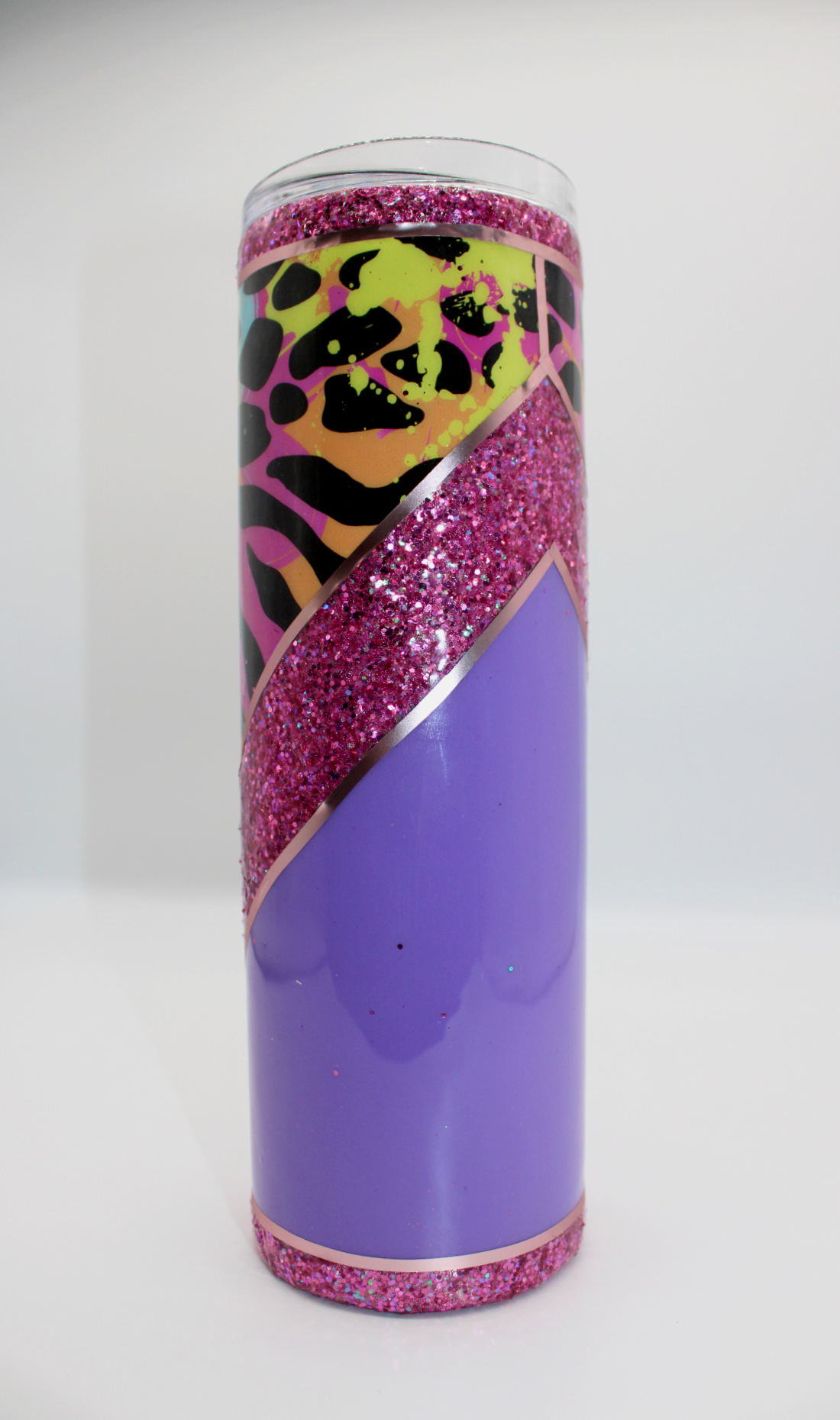 Cheetah + Pink Glitter + Purple Stainless Steel Tumbler